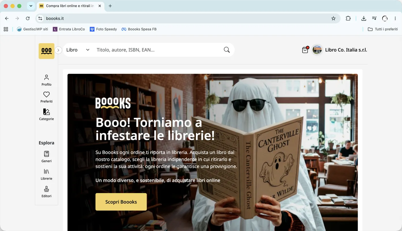 Anteprima della home del sito Boooks, con la ricerca dei libri